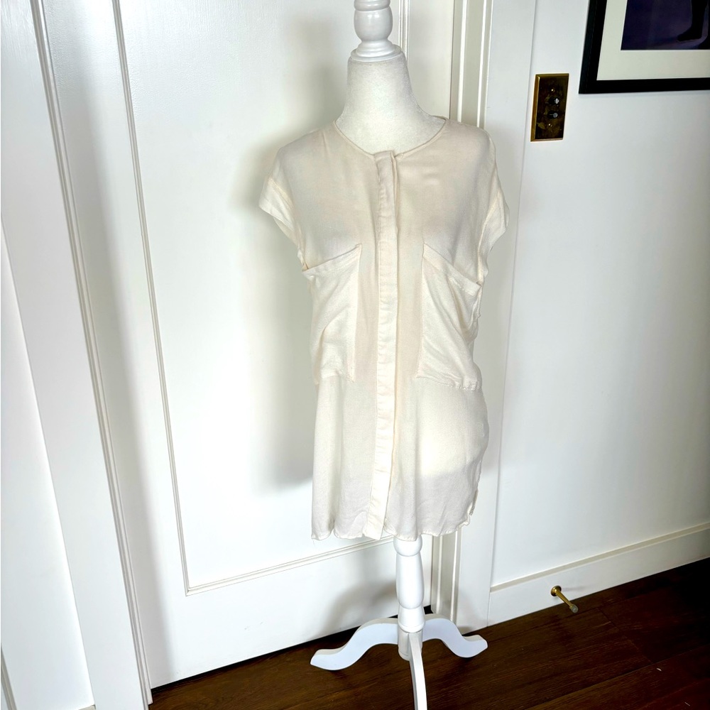 Nation Sleeveless Sheer Ivory Blouse With Pockets Sz M #0422